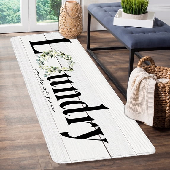 Laundry Room Runner Rug for Hallways Kitchen Runner Rug Non Slip 20"X47" Washable Runner Rugs with TPR Backing Soft Floral Text Carpet Indoor Machine Washable Accent Rug Low Pile Carpet
