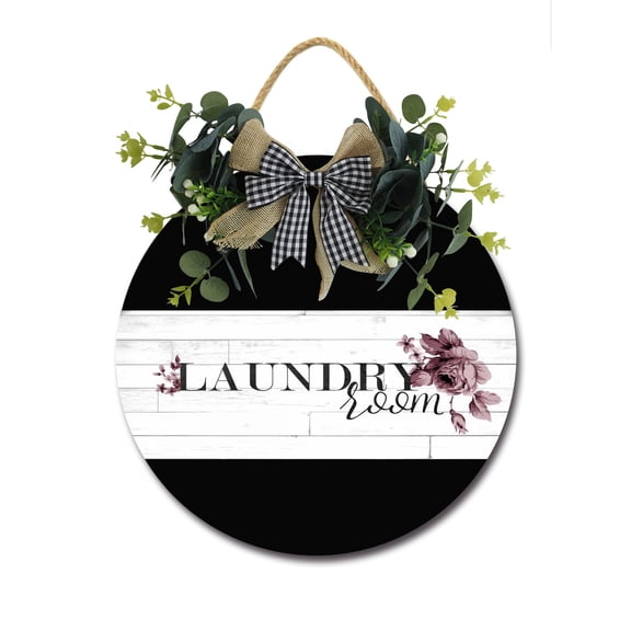 Laundry Room Rustic Wood Sign Plaque (12"x 12"), Wooden Wall Door Sign with Rope, Vintage Wooden Laundry Room Hanging Sign Decor for Laundry Room Wash House Farmhouse