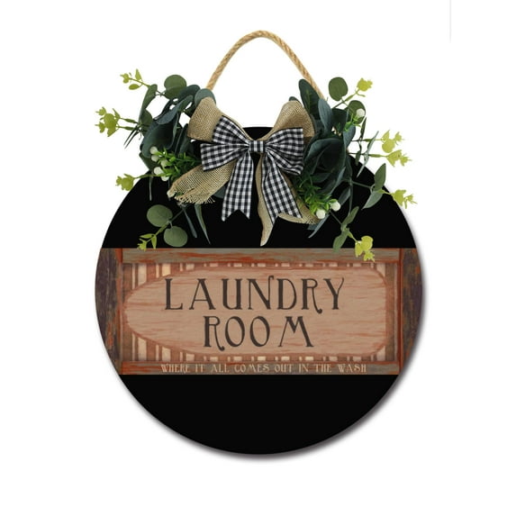 Laundry Room Rustic Wood Sign Plaque (12"x 12"), Wooden Wall Door Sign with Rope, Vintage Wooden Laundry Room Hanging Sign Decor for Laundry Room Wash House Farmhouse