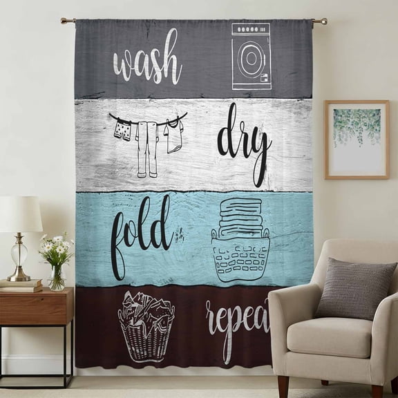 Laundry Room Sheer Curtains 72 Inches Long, Wash Dry Fold Repeat Splicing Colorful Wood Light Filering Curtains, Breathable Simi Curtain Privacy Drapes for Living Room Bedroom Window Treatment