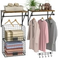 thumbnail image 1 of Laundry Room Shelves Wall Mounted with Wire Baskets, Over the Washer and Dryer Shelf with Clothes Drying Rack, Wire Shelves Baskets for Laundry Closet Organization and Storage, Wood+Metal, Black, 1 of 7