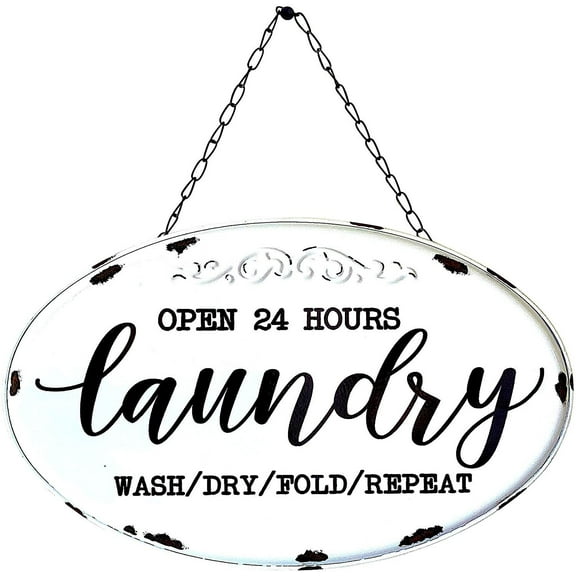 Laundry Room Sign / Open 24 Hours / Metal Wall Door Decor 14" x 9"