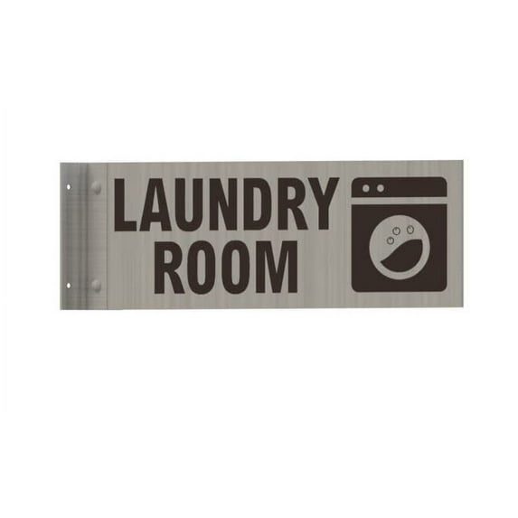 Laundry Room Sign-Two-Sided/Double Sided Projecting, Corridor and Hallway Sign (Aluminum, Silver, 4x12 Inch)-The Hallway Line(ref062022)