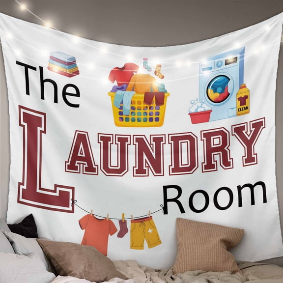 Laundry Room Small Tapestry for Bedroom Wall Hanging Tapestry, Cartoon Washing Machine Clothes Ceiling Backdrop Tapestries Poster Blanket Wall Decor for Teens Room Living Room Dorm 23" x 28"