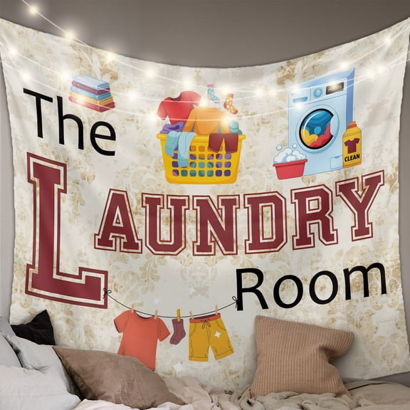 Laundry Room Small Tapestry for Bedroom Wall Hanging Tapestry, Rustic Farmhouse Washing Machine Clothes Ceiling Backdrop Tapestries Poster Blanket Wall Decor for Teens Room Living Room Dorm 23" x 28"