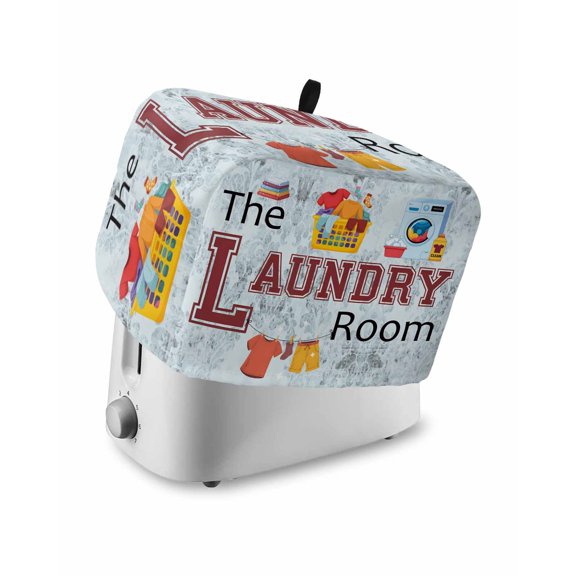 Laundry Room Small Toaster Cover 2 Slice, Kitchen Appliance Covers, Blue Cartoon Washing Machine Clothes Toaster Oven Cover with Loop, Bread Machine Cover Polyester Dust Cover Protection