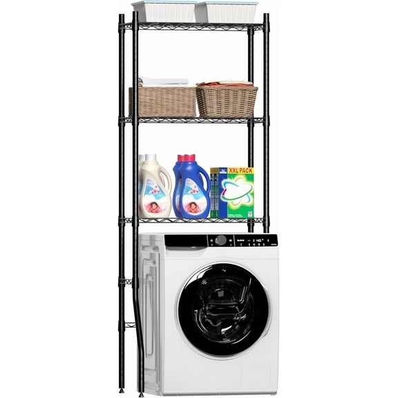 Laundry Room Storage Shelf & Organizer, 3 Tier Over Metal Washer and Dryer Shelves, Washing Machine Shelf, Adjustable Height & Feet, Bathroom Space Saver Shelf, 23.6" L x 13.8" W x 63.2" H, Black