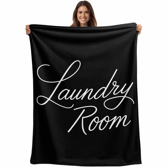 Laundry Room Throw Blankets, Black Soft Fleece Blanket Decorative for Home Sofa Couch Chair Living Bedroom, 30x40 Inches,