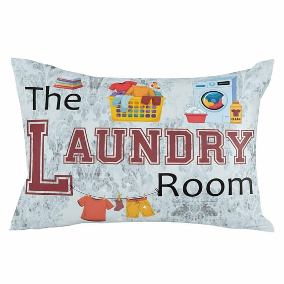 Laundry Room Throw Pillow Cover 24 x 36 Inch Decorative Pillow Cover Blue Cartoon Washing Machine Clothes Lumbar Pillowcase Seasonal Rectangle Cushion Case for Couch Sofa Bed Living Room