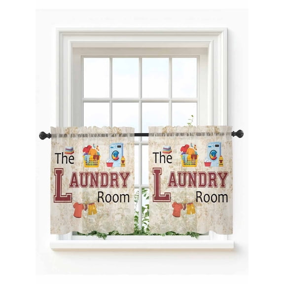 Laundry Room Tier Curtains 36 Inch Length,Sheer Curtains for Bedroom Living Room Window Rustic Farmhouse Washing Machine Clothes Voile Drapes Kitchen Curtains Small Half Window 27.5"x36" 2 Panels