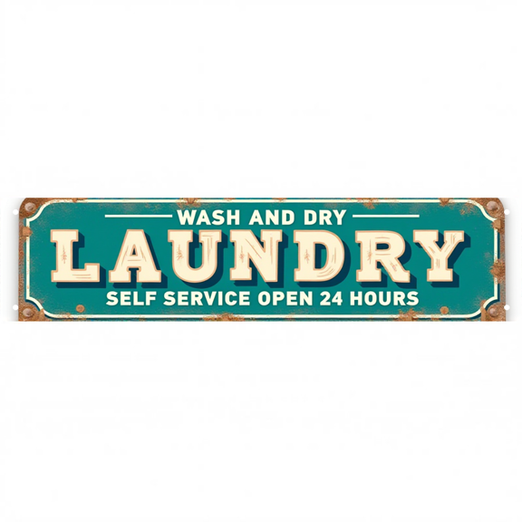Laundry Room Tin Sign 16x4 Inch Self Service 24 Hours Design - Ideal for Laundry Room, Garage, Outdoor Laundry Decor