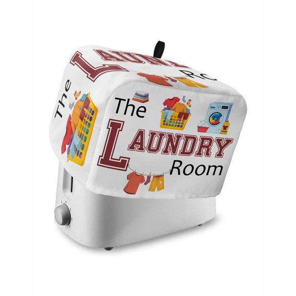 Laundry Room Toaster Cover 2 Slice, Cartoon Washday Washing Machine Clothes Dustproof Bread Machine Oven Cover with Storage Pockets, Fits Most Kitchen Toasters Protector