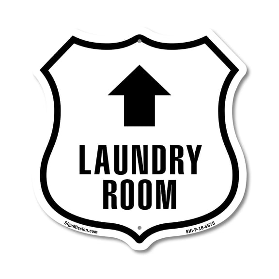 Laundry Room Up (5 Pack) 12 inch X 12 inch Shield-Shaped Rust-Free Aluminum Metal Signs Weather Resistant Made in the USA
