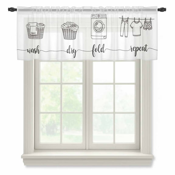 Laundry Room Valance Curtains for Kitchen/Living Room/Bathroom/Bedroom Window,Rod Pocket Small Topper Half Short Window Curtains Sheer Scarf,Cartoon Wash Dry Fold Repeat Simple Lines Art 42"x18"