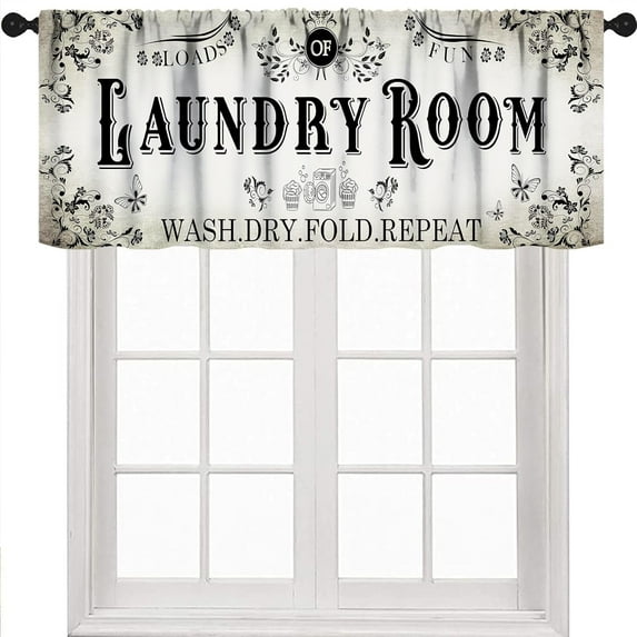 Laundry Room Valance for Window,Rustic Farmhouse Dry Wash Fold Repeat Country Wood Window Treatments for Bedroom Living Room Kitchen 1 Piece,54x18 Inch