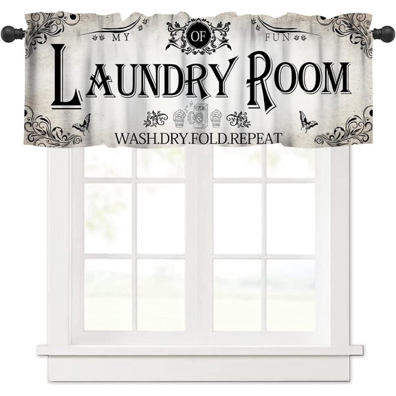 Laundry Room Valance for Window Rustic Farmhouse Dry Wash Fold Repeat Country Wood Window Treatment for Bathroom Kitchen 54 x 18 in