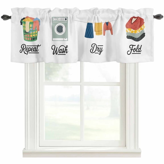 Laundry Room Valances for Windows Farmhouse Kitchen Curtains Valances Rod Pocket Valance Curtains for Kitchen Windows Wash Repeat Dry Fold Simple Drawn Window Valances for Bathroom Bedroom 54"x18"