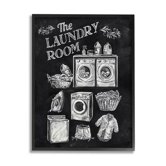 Laundry Room Vintage Drawings Typography Graphic Art Black Framed Art Print Wall Art