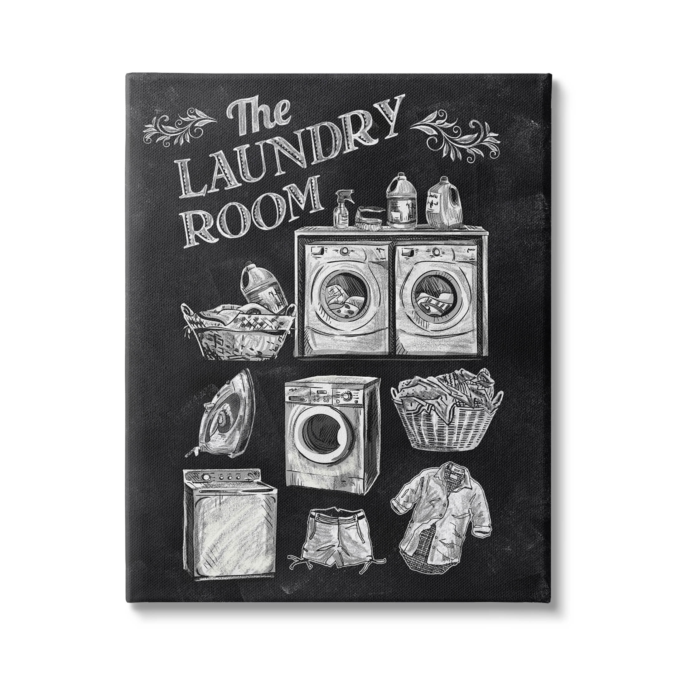 Laundry Room Vintage Drawings Typography Graphic Art Gallery Wrapped Canvas Print Wall Art