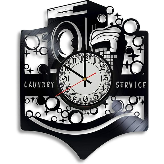 Laundry Room Vinyl Wall Clock,Vinyl Record Clock Wall Art Unique Bedroom kitchen kid Room Decorations Handmade Gift 12 inches