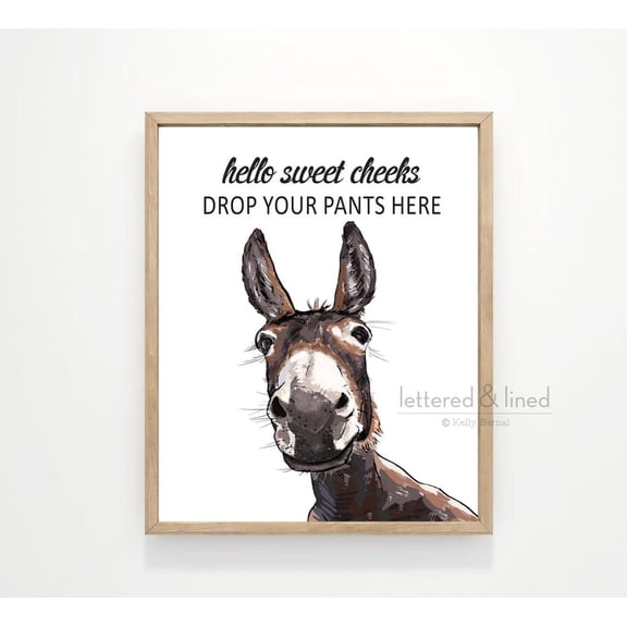 Laundry Room Wall Art Donkey Farmhouse Animal Wall Decor,, Unframed Paper Poster 8x10in