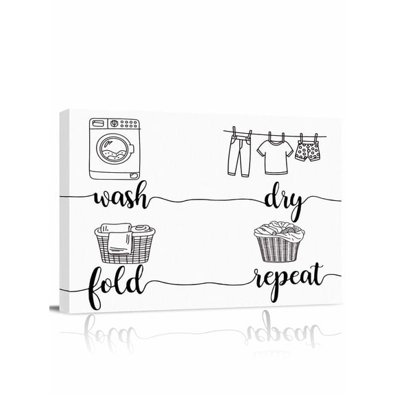 Laundry Room Wall Art for Living Room,Canvas Picture Wall Decor for Bathroom Bedroom,Cartoon Wash Dry Fold Repeat Simple Lines Art Painting Artwork for Office Hallway Dining Room Decor 12"x16"