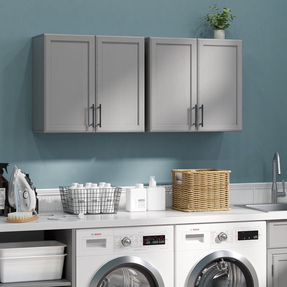 Laundry Room Wall Cabinets Set of 2, Upper Cabinets with Adjustable Shelf, Wall Storage Cabinet for Bathroom, Kitchen, Restroom, Over The Toilet Storage Cabinet, Grey