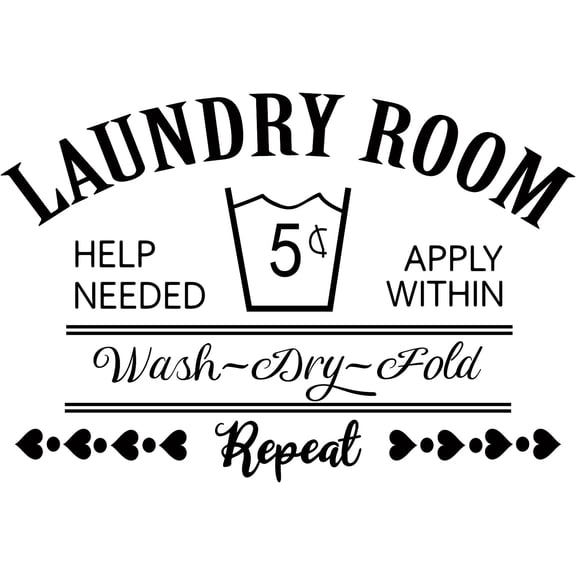 Laundry Room Wall Decal Wash Dry Fold Wall Sticker Vinyl Wall Art Decal Decor Laundry Room Sign