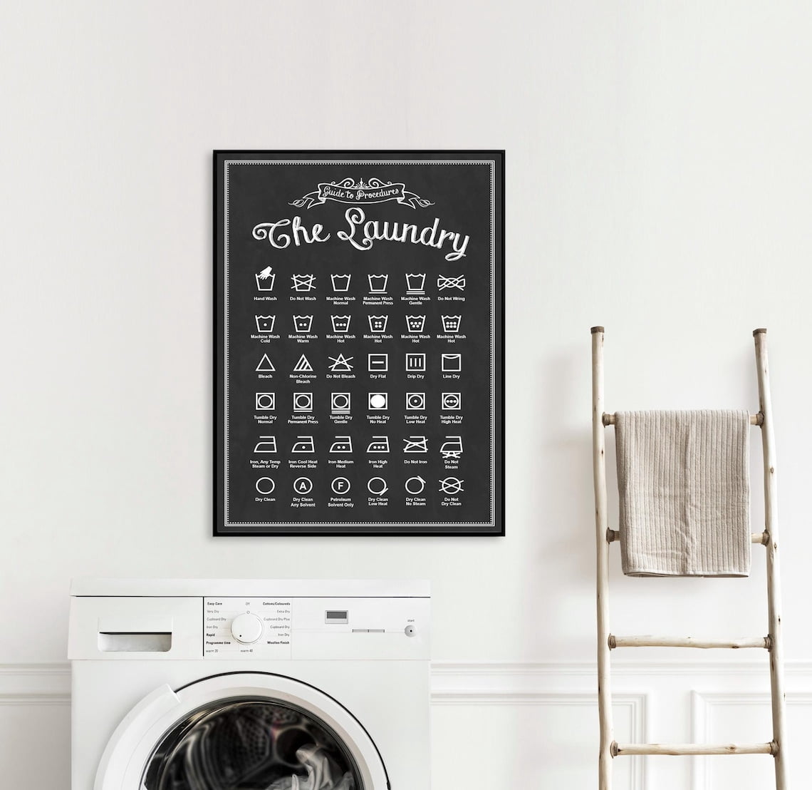 Laundry Room Wall Decor Art, Clothing Symbols Poster Guide Cheat Sheet ...