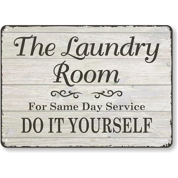 Laundry Room Wall Sign, “For Same Day Service, Do It Yourself” Vintage Metal Sign, 12 x 8 inch, 40 mil Laminated Rustproof Aluminum, Funny Laundry Décor, Wooden Pattern