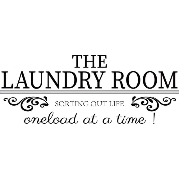 Laundry Room Wall Sticker Plastic Black 560mm x 230mm Vintage Patterns Art Lettering Decal