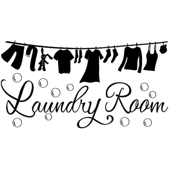 Laundry Room Wall Sticker Vinyl Clothes Icon Lettering Wall Art Decal ...