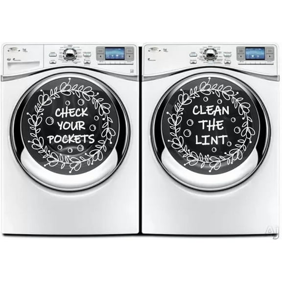 Laundry Room Wall Stickers Check Your Pocket Clean The Lint Vinyl Wall Decals Washing Machine Art Laundry Tips White Letter DIY Decoration Wreath Print Home Room Decor