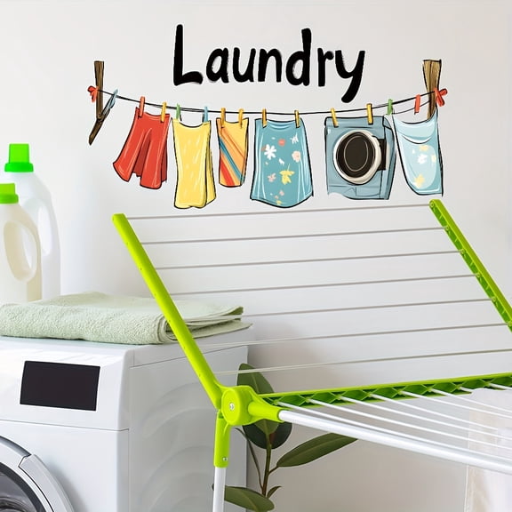 Laundry Room Wall Stickers Self-Adhesive Hanging Clothes & Socks Decals - Waterproof Sticker for Washer/Dryer Area Removable Wall Sticker 2D Graphics, Not 3D Graphics 30*60Cm/11.8*23.6Inch