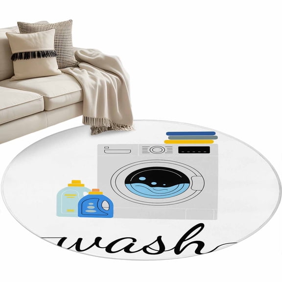 Laundry Room Wash Area Rug, Washing Machine Washable Large Circle Carpet, Non Slip Round Rug for Living Room/Bedroom/Dining Room/Home Office/Dorm