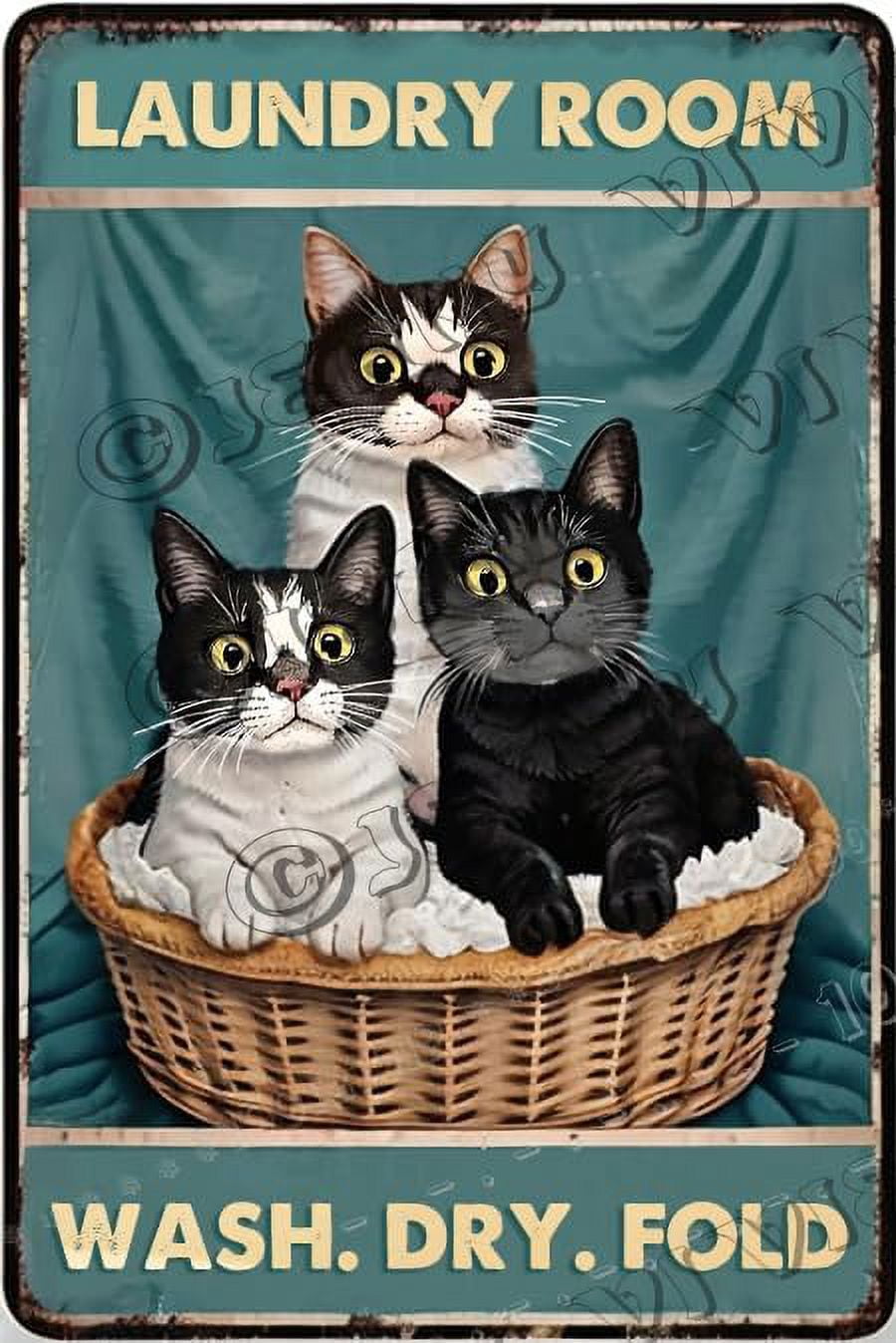Laundry Room Wash Dry Cats Retro Tin Sign, Funny Cat Tin Sign for ...