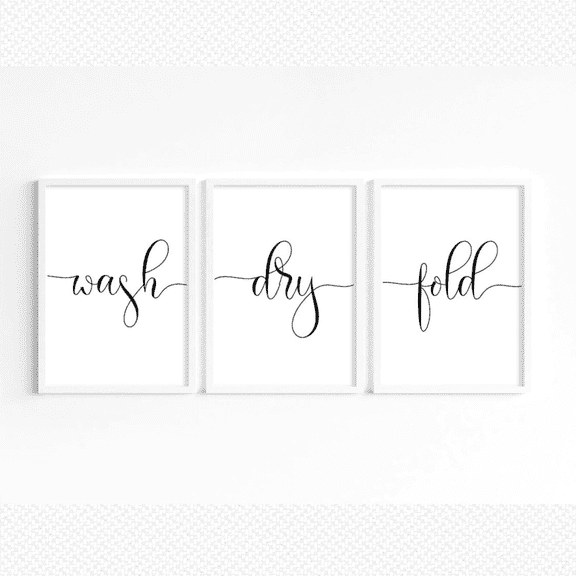 Laundry Room Wash Dry Fold Minimalist Typography Utility Poster Set 3 Prints Set 3 , Poster Only