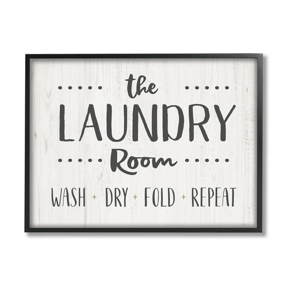 Laundry Room Wash Dry Fold Repeat Typography Graphic Art Black Framed Art Print Wall Art