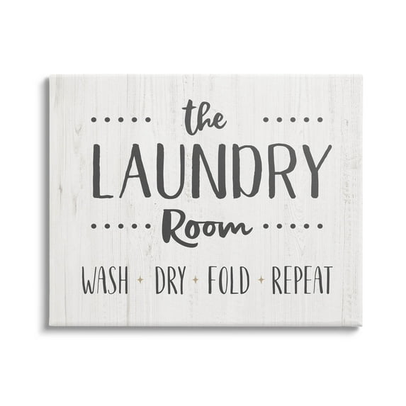 Laundry Room Wash Dry Fold Repeat Typography Graphic Art Gallery Wrapped Canvas Print Wall Art