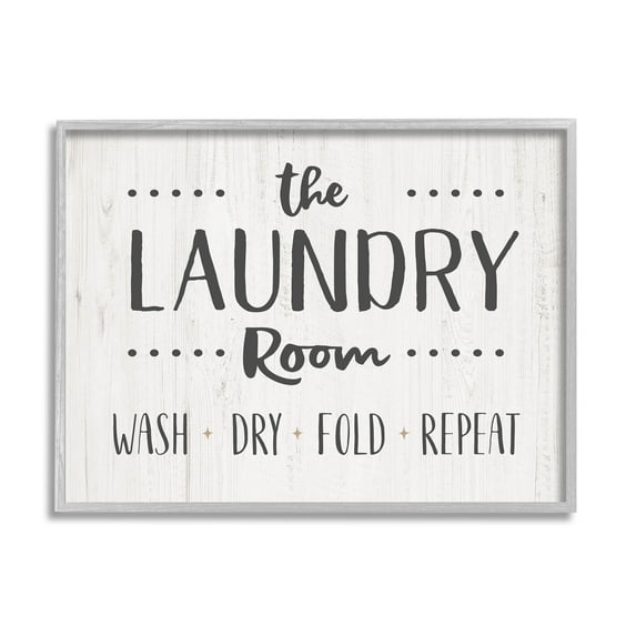 Laundry Room Wash Dry Fold Repeat Typography Graphic Art Gray Framed Art Print Wall Art