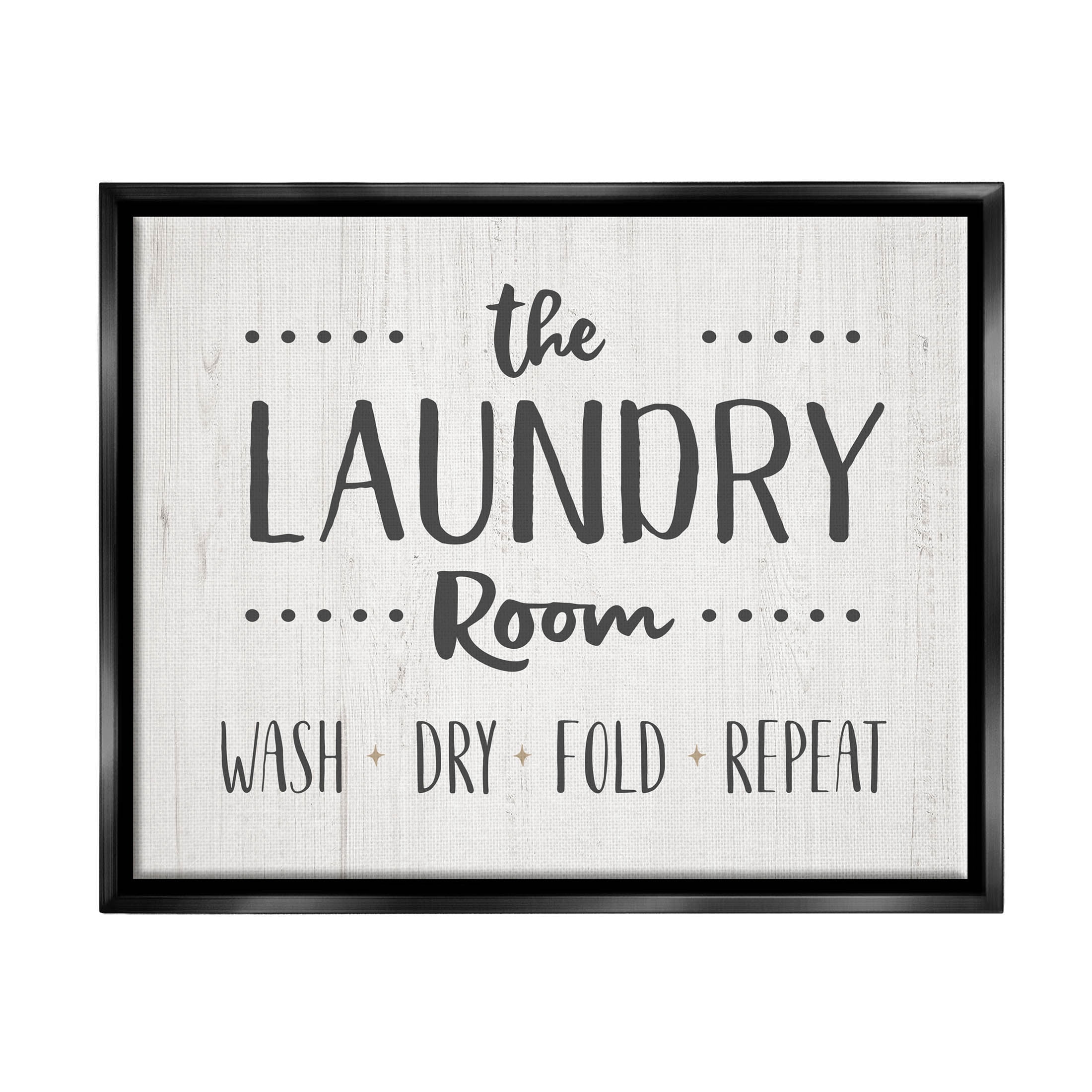 Laundry Room Wash Dry Fold Repeat Typography Graphic Art Jet Black Framed Art Print Wall Art