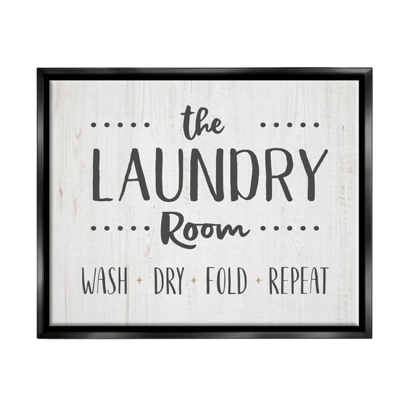 Laundry Room Wash Dry Fold Repeat Typography Graphic Art Jet Black Framed Art Print Wall Art
