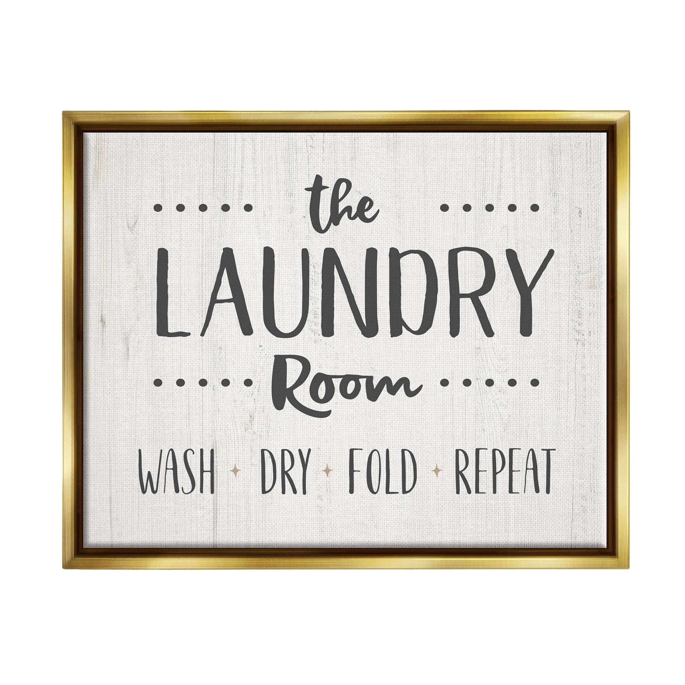 Laundry Room Wash Dry Fold Repeat Typography Graphic Art Metallic Gold Framed Art Print Wall Art