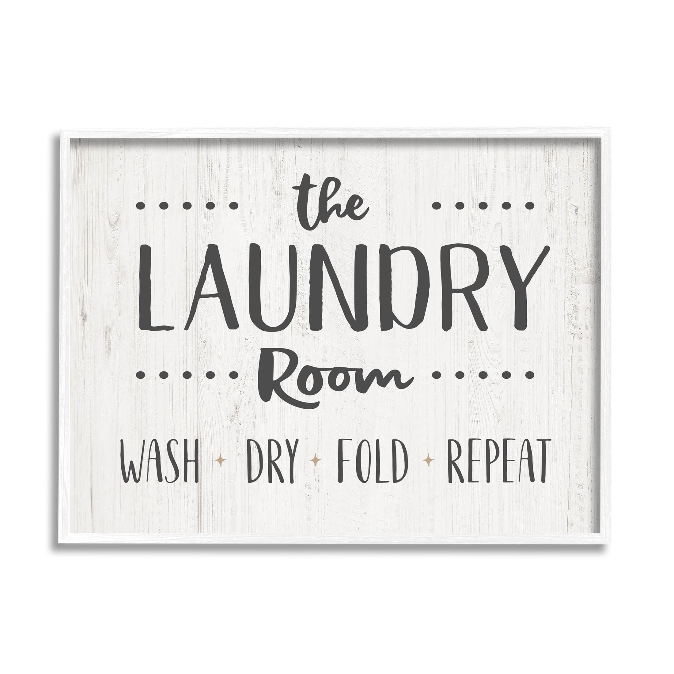 Laundry Room Wash Dry Fold Repeat Typography Graphic Art White Framed Art Print Wall Art