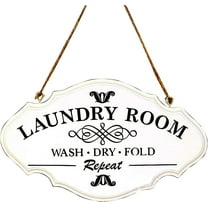 Laundry Room Wash Dry Fold Rustic Wood Sign Vintage Look Home Bathroom Wash Room Hanging Sign Plaque 6x11Inch (White)