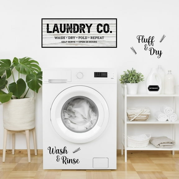 Laundry Room Washer Dryer Wall Decals - Laundry Co. Wash Dry Fold Repeat Sign Vinyl Stickers Wash & Rinse Fluff & Dry Peel and Stick Labels