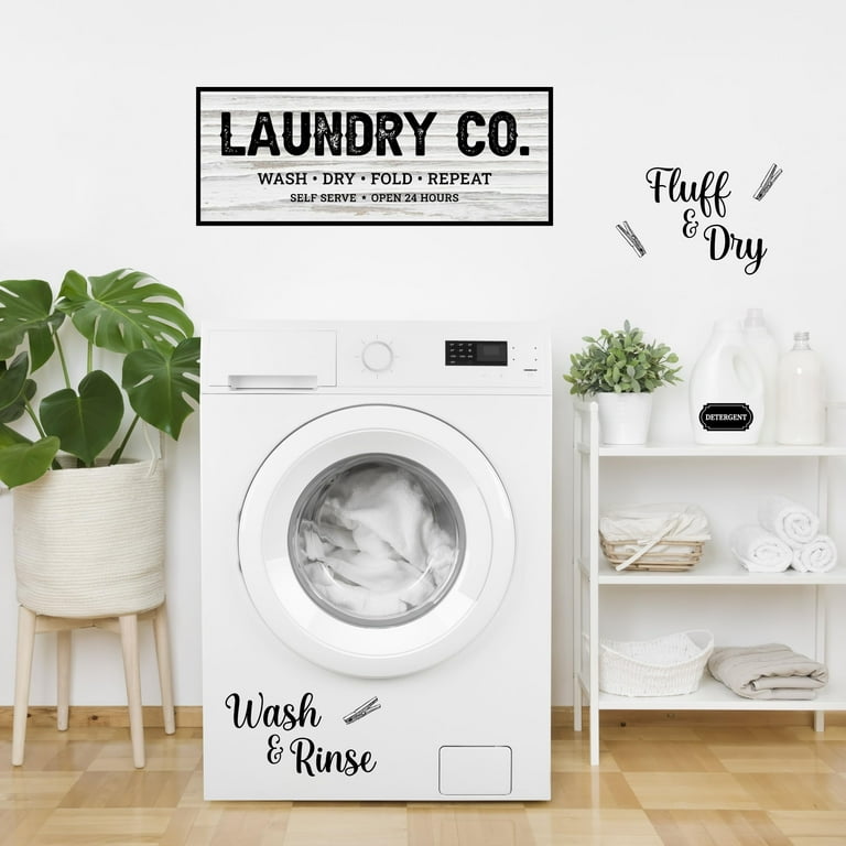 3 Piece Laundry Room Wall Stickers - Bathroom Pantry Door Decals (11.8x5.9 Inch Vinyl Signs)