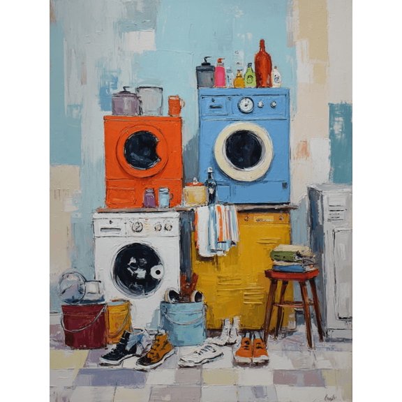 Laundry Room Washing Machine Canvas Art, Suitable for Home, Living Room, Bedroom, Bathroom, Kitchen, Dining Room, Cafe