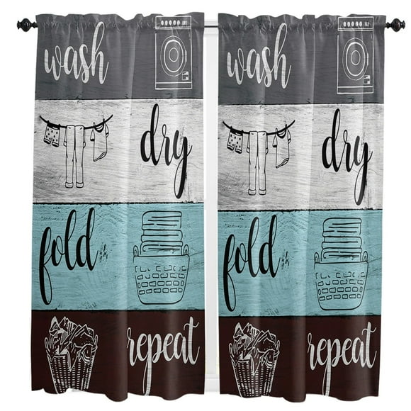 Laundry Room Washing Wash Dry Fold Repeat Color Rod Pocket Short Curtain Half-Curtain For Kitchen Door Drape Cafe Small Window