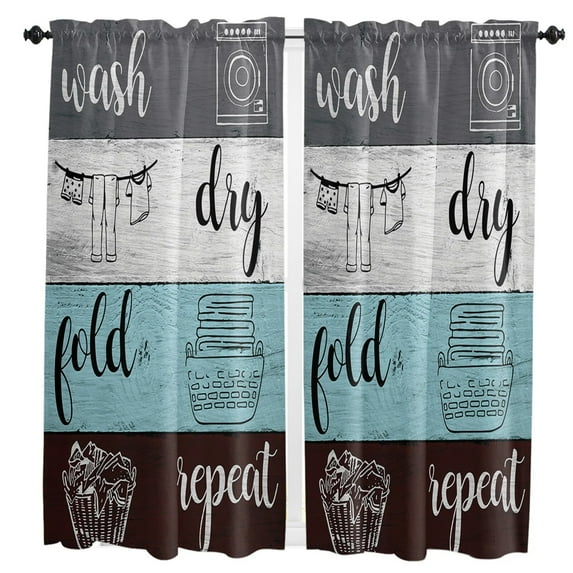 Laundry Room Washing Wash Dry Fold Repeat Color Rod Pocket Short Curtain HalfCurtain For Kitchen Door Drape Cafe Small Window